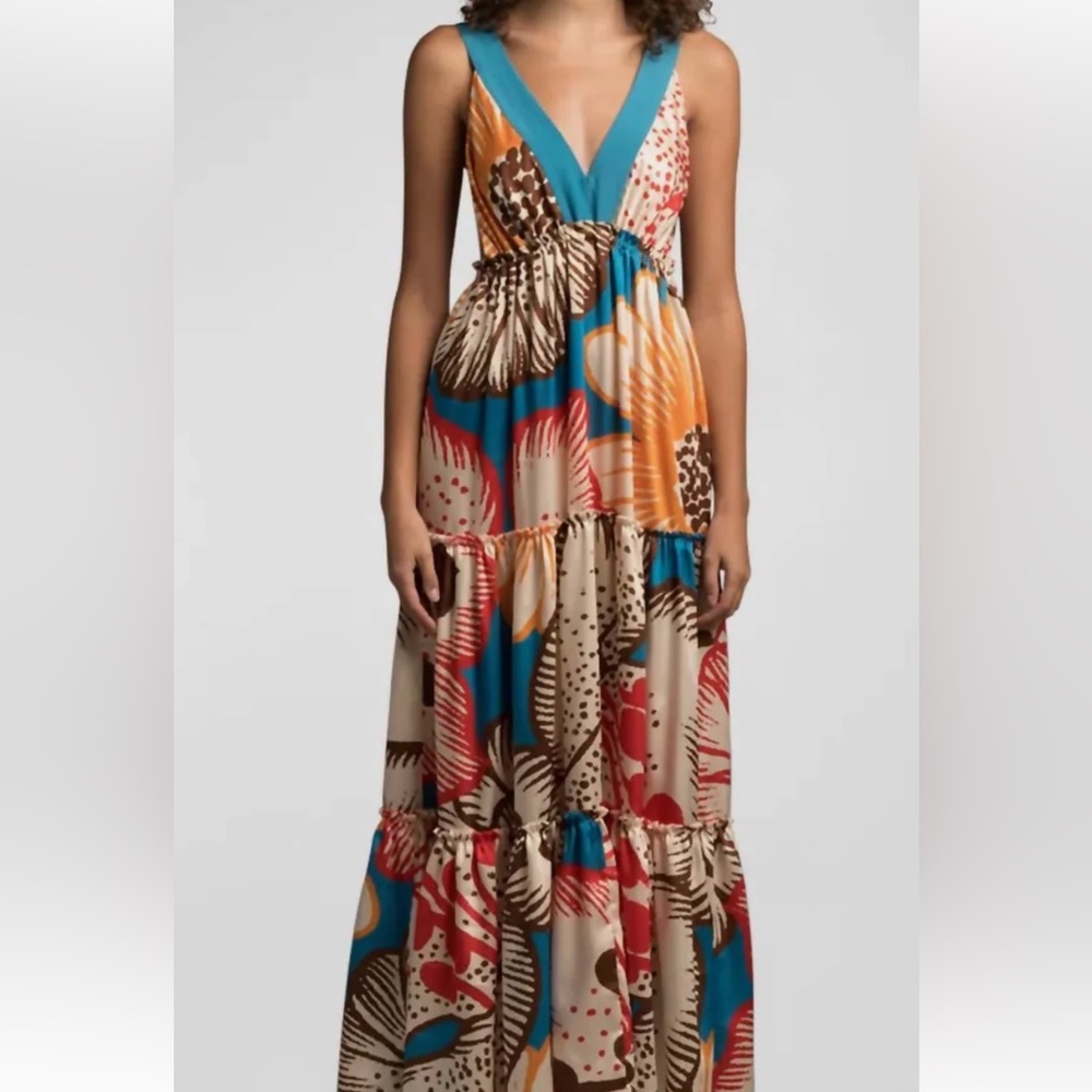 Elegant Blue and Orange Maxi Dress